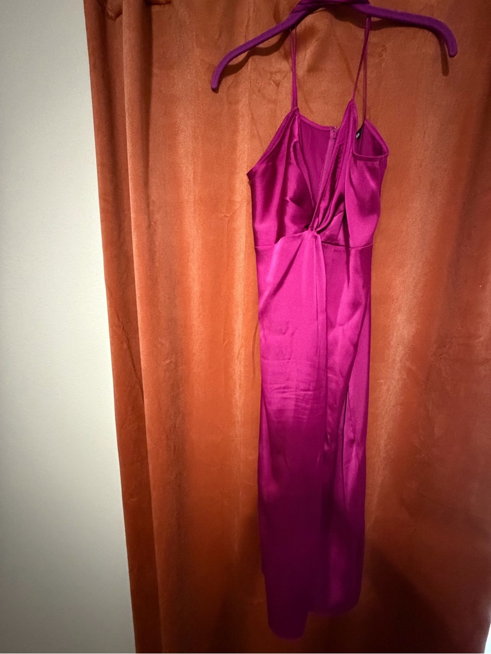 Express Magenta Satin Spaghetti Strap Dress